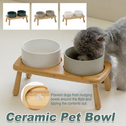 Ceramic Elevated Dog Bowl Anti-Slip Double Bowl for Small Medium Large Dogs