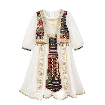 Summer Hanfu Girls Princess Dress Ethnic Style Colourful Dancewear Costume
