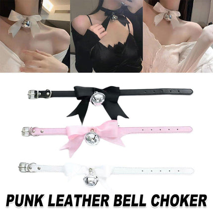 Punk Style Bow Bell Choker Adjustable Collar PU Leather Neckchain Necklace