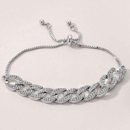 Stylish Silver Cuban Chain Bracelet Rhinestone Peplum Design Women Jewelry
