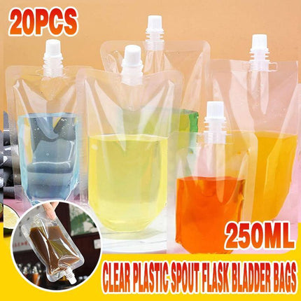 20PCS 250ML Clear Plastic Spout Flask Bladder Bags Alcohol Pouch Leak Proof Cap - Aimall