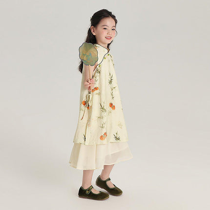 New Chinese Girl Dress Set Traditional Style Lucky Persimmon