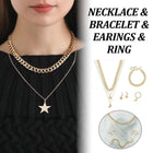 Moon Stars Pendant Necklace Bracelet Ring Earrings Jewelry Set Women Gift