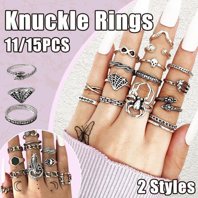 Vintage Boho Knuckle Ring Set 11-15PCS Punk Midi Finger Rings Jewelry Gift - Aimall