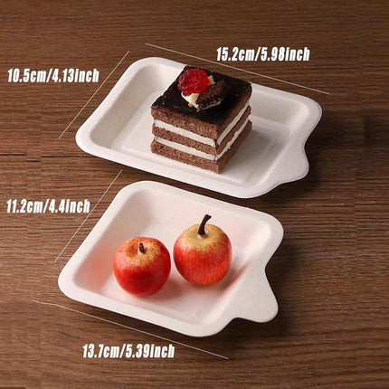 100PCS Degradable Paper Plates Thickened White Rectangular Cake Paper Plate