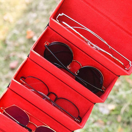 Leather Multiple Glasses Storage Case 5 Slots Sunglasses Organizer Bag - Aimall
