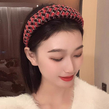 Womens Plaid Headband Padded Hairband Wide Sponge Hair Hoop Band Head Decor - Aimall