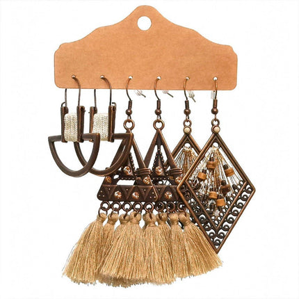 3Set Pairs Bohemian Style Earrings Retro Ethnic Fashionable Romantic Su Earrings