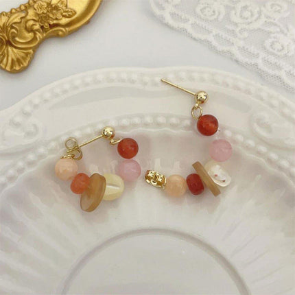Vintage Coloured Natural Stone Beaded Earrings Boho Jewelry for Women Fashion