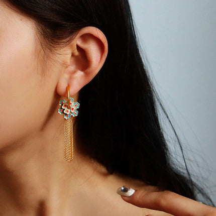 New Chinese Tassel Heart Flower Earrings Women Elegant Dangle Drop Fashion