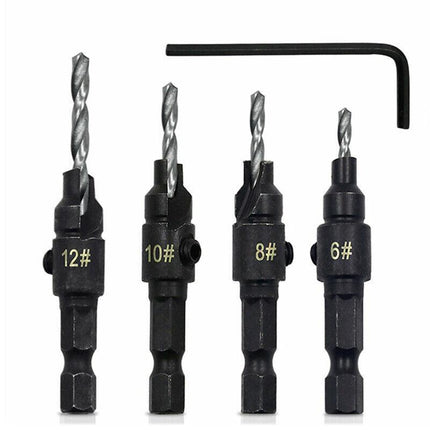 4Pcs Screw Countersink Bit Set Pilot Holre Drill Plastic Metal Wood Hex Shank Au - Aimall