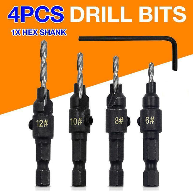 4Pcs Screw Countersink Bit Set Pilot Holre Drill Plastic Metal Wood Hex Shank Au - Aimall