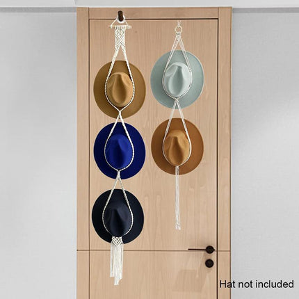 Boho Hand-Woven Macrame Hat Display Rack Hanging Cap Holder 1-3 Hat Rope hanger - Aimall