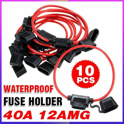 10Pcs 12V 40A Standard Blade Inline Fuse Holder With Water Proof Dustproof Cover - Aimall