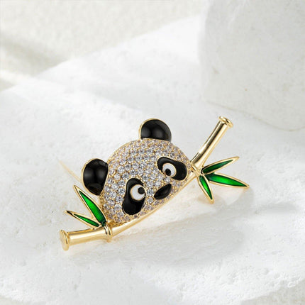 High-End Cute Panda Brooch Bamboo Animal Pin Chinese Style Corsage for Men Women