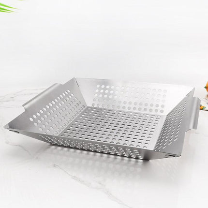 8 Inch Stainless Steel BBQ Grill Tray Perforated Pan Outdoor Barbecue Basket