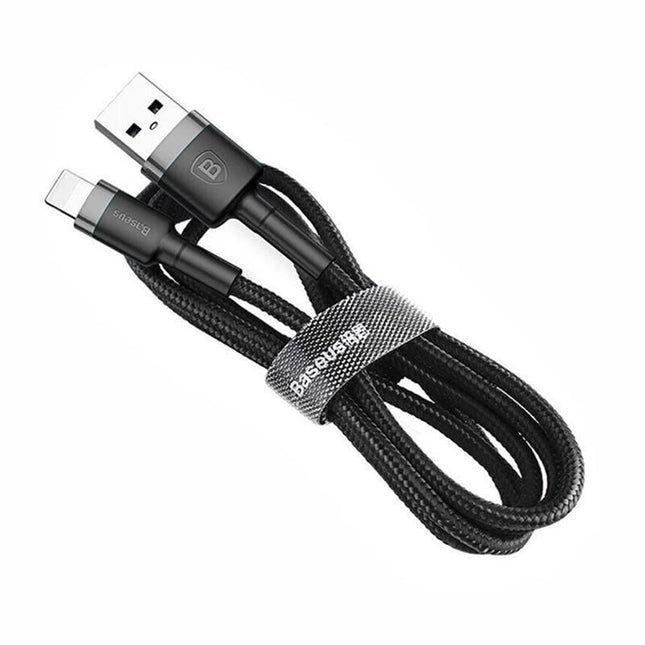 Grey + Black Genuine BASEUS 2.4A USB to Lighting Charging Cable Cord for iPhone 13 12 Pro XS - Aimall