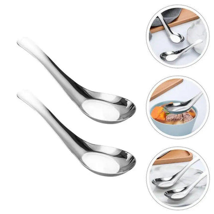 10pcs Stainless Steel Flat Bottom Spoon Household Kitchen Dining Soup Spoon Set