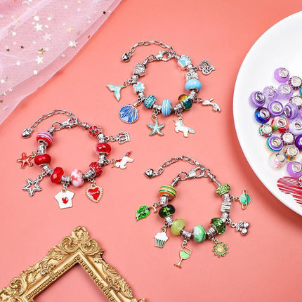 Beads Jewellery Charms Pendant Set DIY Craft Girls Kids Gift Bracelet Making Kit - Aimall