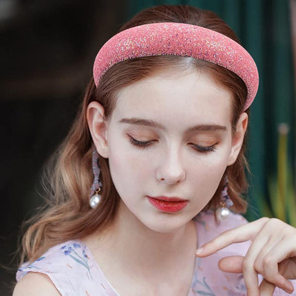 Hairband Padded Sponge Sequin Women's Wide Hair Band Hoop Headband Fashion - Aimall