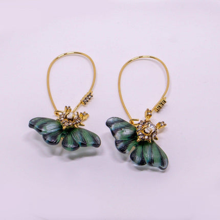 Fashion Vintage Green Fluttering Butterfly Earrings Elegant Jewelry for Women