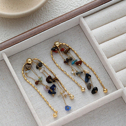 Fashion Earrings Colourful Natural Stone Tassel Earrings Women Jewelry Gift