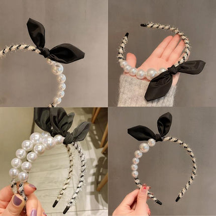 Women Girl Retro Rabbit Ear Pearl Party Headband Hair Head Band Hoop Short Hair - Aimall