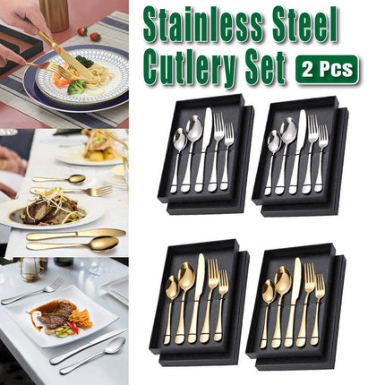 2pcs Stainless Steel Cutlery Set 5pcs Forks Spoons Knives Dining Utensils Hotel