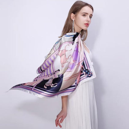90x90cm Women Silk Satin Wrap Professional Lady Summer Beach Large Square Scarf - Aimall