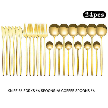 24PCS Stainless Steel Cutlery Set Knife Fork Spoon Set Durable Flatware Dining