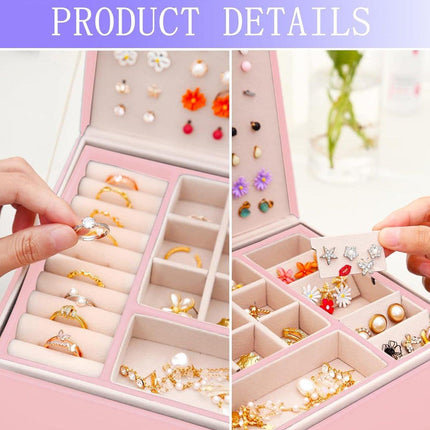 Large Pink Jewellery Box Double Layer Storage Case Organiser for Accessories