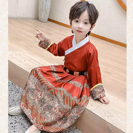 Red Hanfu Boys Girl Traditional Chinese Dress Clothes Ancient Children's Performance - Aimall