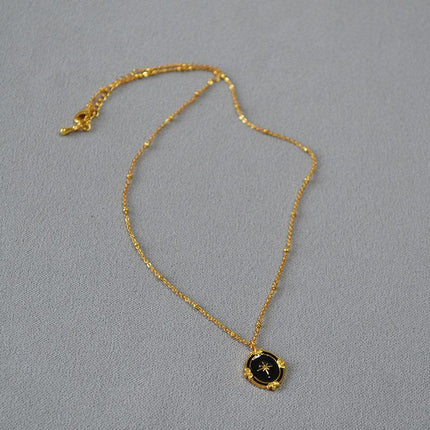 Black Polaris Oval Pendant Necklace Simple Court Style Fashion Jewelry Women