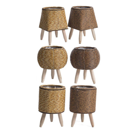 Indoor Rattan Trellis Planter Tabletop Plant Container Straw Planter for Home