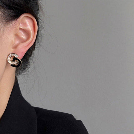 Vintage Black Stud Earrings Women Retro Style Dripping Oil Fashion Jewelry