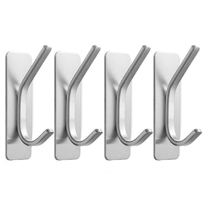 4pcs Stainless Steel Adhesive Hook Towel Hook Bathroom Kitchen Door Coat Hook