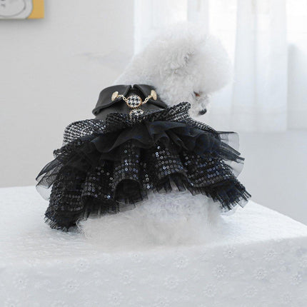 Pet Dog Cat Clothes Autumn Winter Fashion Sequin Small Leather Skirt Outfit