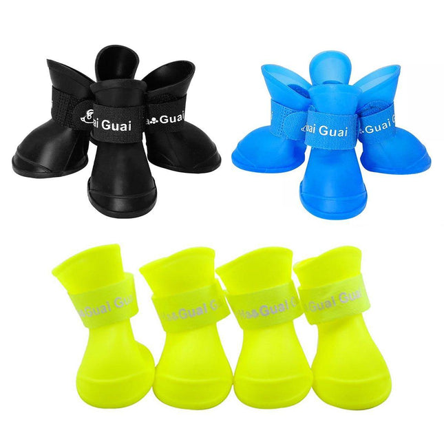 4pcs Cartoon Boots Pet Rain Shoes Waterproof Non-Slip Wear-Resistant Dog Shoes