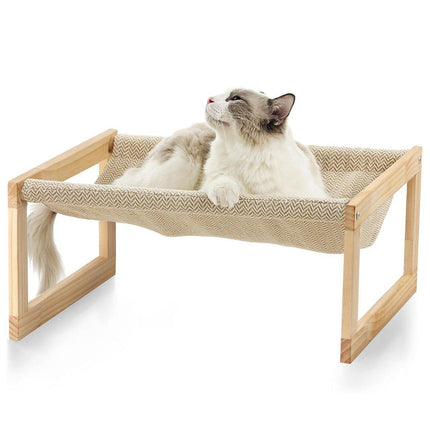 Comfortable Solid Pine Wood Pet Bed Raised Breathable Rectangular Cat Sleep