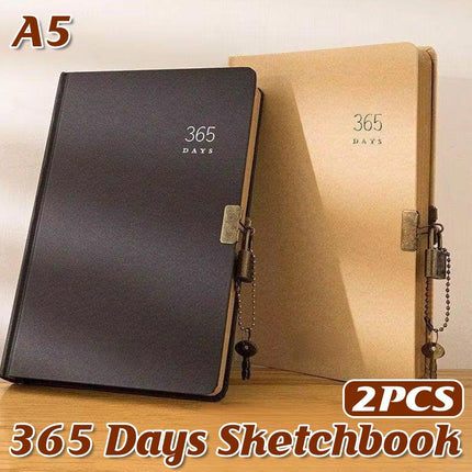 2pcs A5 Kraft Paper Blank Notebook 365 Days Planner Handbook for Writing Notes