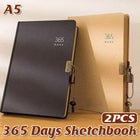 2pcs A5 Kraft Paper Blank Notebook 365 Days Planner Handbook for Writing Notes