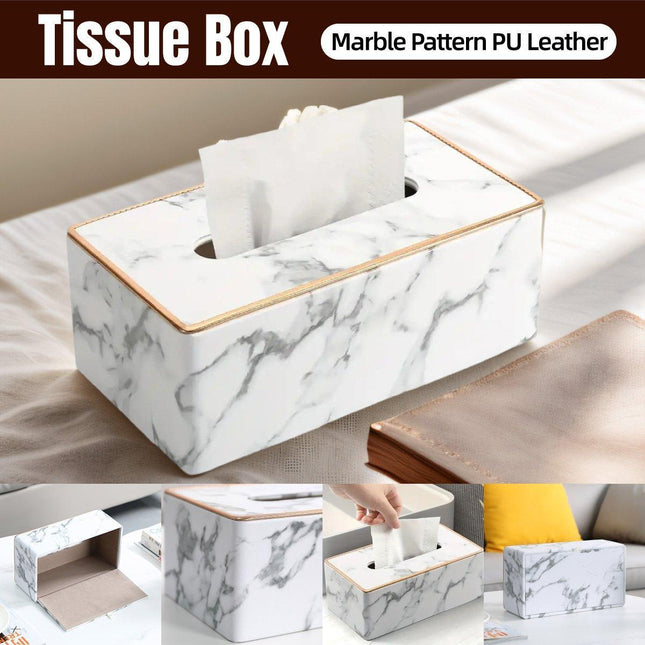 Rectangular Marble PU Leather Tissue Box Cover Napkin Holder Towel Dish Desktop