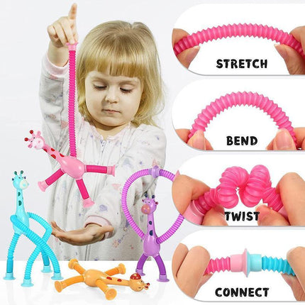 Telescopic Suction Cup Giraffe Tube Toy Stress Relief Light Up Educational Toys - Aimall