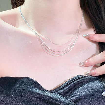 Versatile 5 Layered Chain Necklace Stylish Jewelry Accessory Collarbone Choker - Aimall