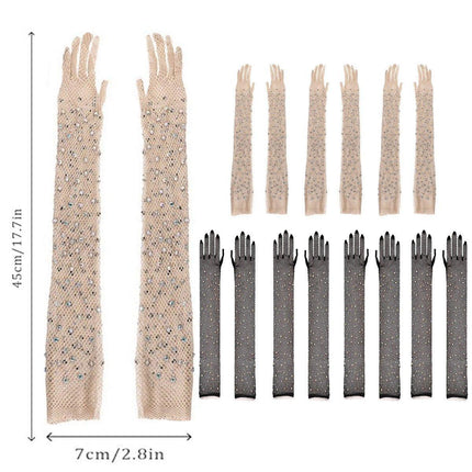 8 Pairs Black White Fishnet Gloves Long Sleeve Rhinestone Party Clubwear