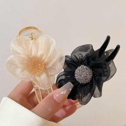 Women Gauze Flower hairband Mesh Bow Hair Claw Hair Grab Clip Hair Accessories - Aimall