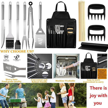 Stainless Steel BBQ Tool Set, Barbecue Grill Tool Set Storage Apron Picnic Gift - Aimall