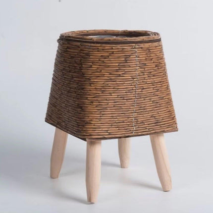 Indoor Rattan Trellis Planter Tabletop Plant Container Straw Planter for Home