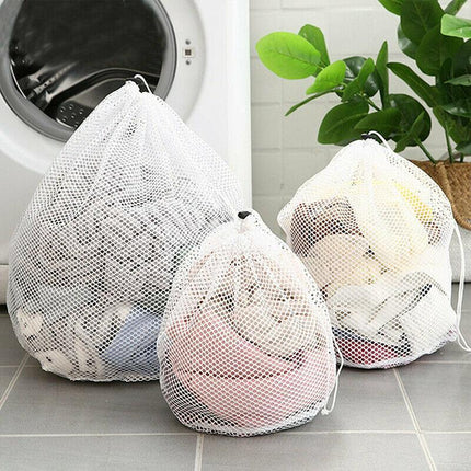 Drawstring Laundry Wash Bag Fine or Coarse Mesh Lingerie Delicate Clothes L - Aimall
