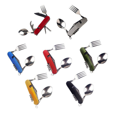 2X 6 in 1 Pocket Hiking Set Tool Fork Spoon Utensil Folding Camping Knife Travel